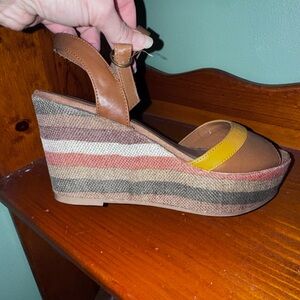Brown and Yellow Wedge Sandals